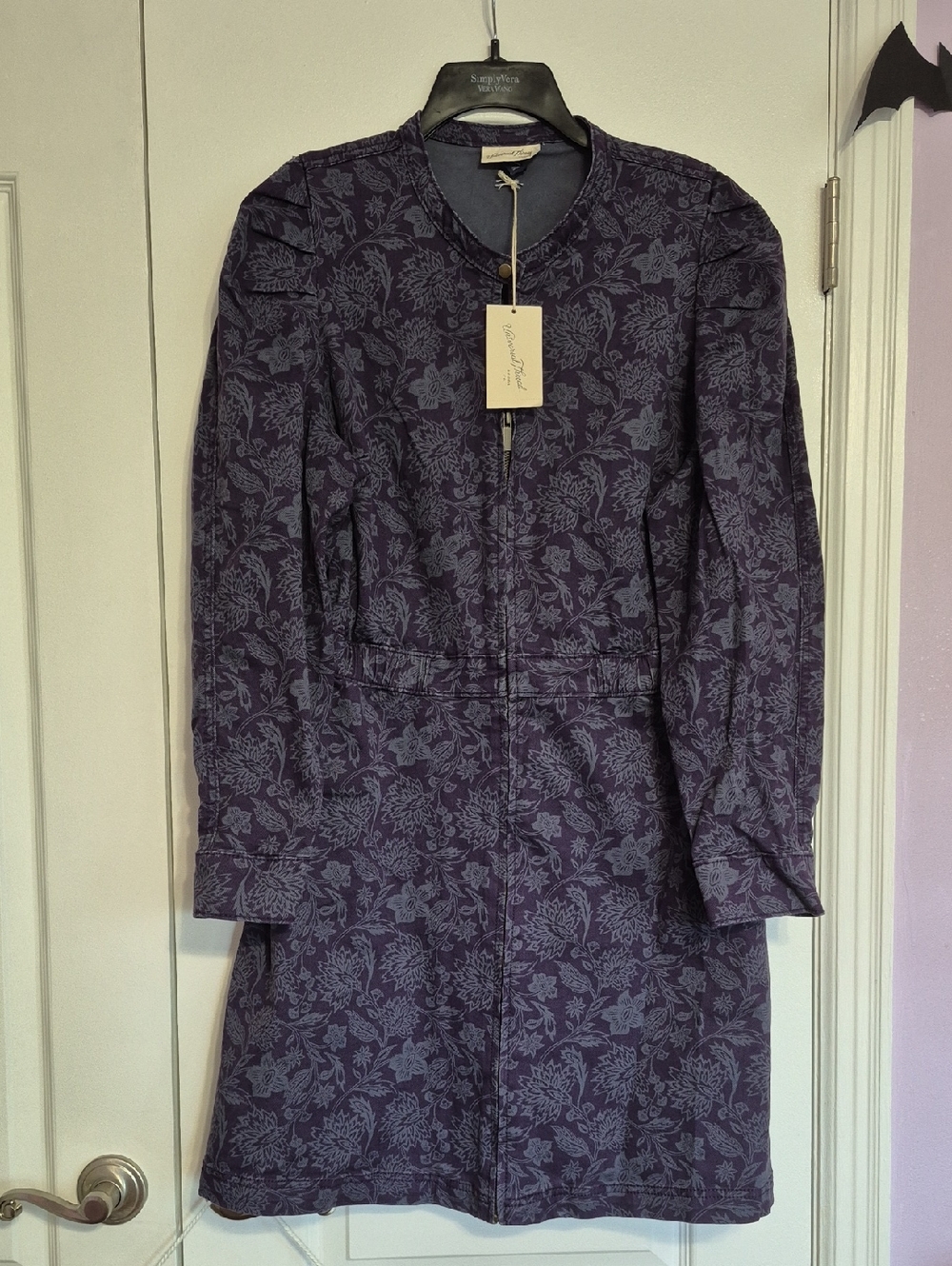 UNIVERSAL THREADS Denim Blue/Purple Floral Long Sleeve Dress